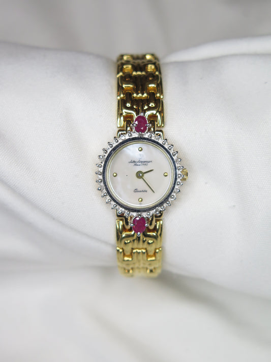 ✨🩷 gold watch w/ embellished and pink stone dial