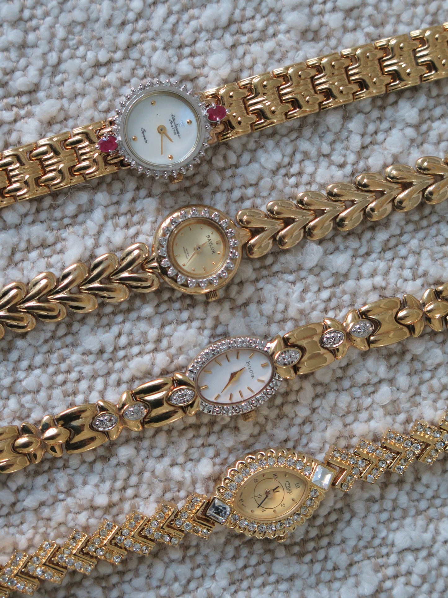 ✨🩷 gold watch w/ embellished and pink stone dial